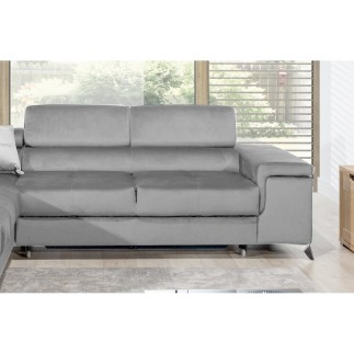 Canapé d'angle convertible - ERWAN - en velours luxe 5 places, gris, angle gauche (vu de face)