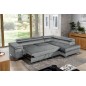 Canapé d'angle convertible - ERWAN - en velours luxe 5 places, gris, angle droit (vu de face)