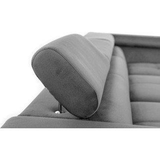 Canapé d'angle convertible - ERWAN - en velours luxe 5 places, gris, angle droit (vu de face)