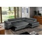 Canapé d'angle convertible - ERWAN - en velours luxe 5 places, anthracite, angle droit (vu de face)