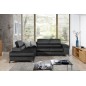 Canapé d'angle convertible - ERWAN - en velours luxe 5 places, anthracite, angle gauche (vu de face)