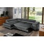 Canapé d'angle convertible - ERWAN - en velours luxe 5 places, anthracite, angle gauche (vu de face)