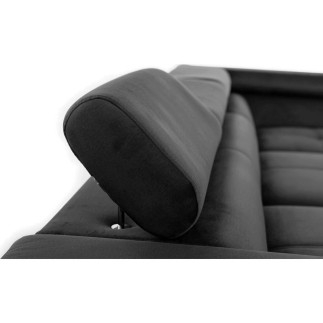 Canapé d'angle convertible - ERWAN - en velours luxe 5 places, anthracite, angle gauche (vu de face)