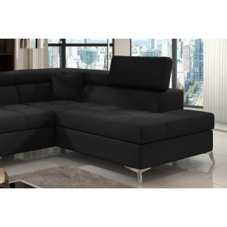 Canapé d'angle convertible - ERNEST - en tissu luxe 5 places, noir, angle droit (vu de face)