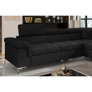 Canapé d'angle convertible - ERNEST - en tissu luxe 5 places, noir, angle droit (vu de face)