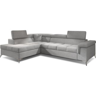 - Canapé d'angle convertible - ERNEST - en tissu luxe 5 places, gris, angle gauche (vu de face)