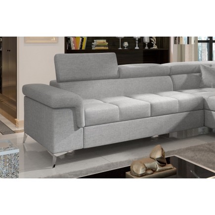Canapé d'angle convertible - ERNEST - en tissu luxe 5 places, gris, angle droit (vu de face)