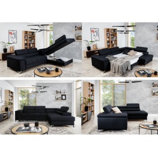 Canapé d'angle convertible - ERNEST - en tissu luxe 5 places, gris, angle droit (vu de face)