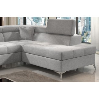 Canapé d'angle convertible - ERNEST - en tissu luxe 5 places, gris, angle droit (vu de face)