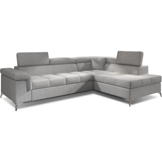 Canapé d'angle convertible - ERNEST - en tissu luxe 5 places, gris, angle droit (vu de face)