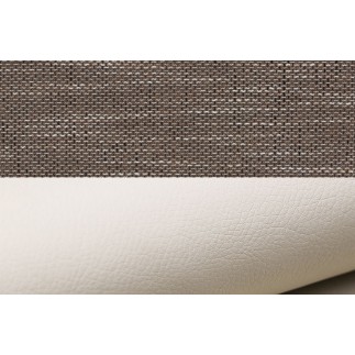 Canapé d'angle convertible - ERMAN - en tissu et simili 5 places, marron et écru, angle droit (vu de face)