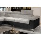- Canapé d'angle convertible - ERMAN - en tissu et simili 5 places, gris et noir, angle gauche (vu de face)