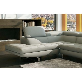 - Canapé d'angle en cuir italien 6 places BIRKIN, gris clair