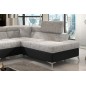 Canapé d'angle convertible - ERMAN - en tissu et simili 5 places, gris et noir, angle droit (vu de face)