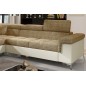 - Canapé d'angle convertible - ERMAN - en tissu et simili 5 places, marron et écru, angle gauche (vu de face)