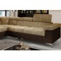Canapé d'angle convertible - ERMAN - en tissu et simili 5 places, marron et chocolat, angle gauche (vu de face)