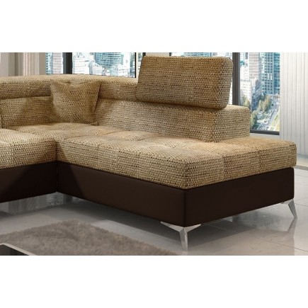 Canapé d'angle convertible - ERMAN - en tissu et simili 5 places, marron et chocolat, angle droit (vu de face)