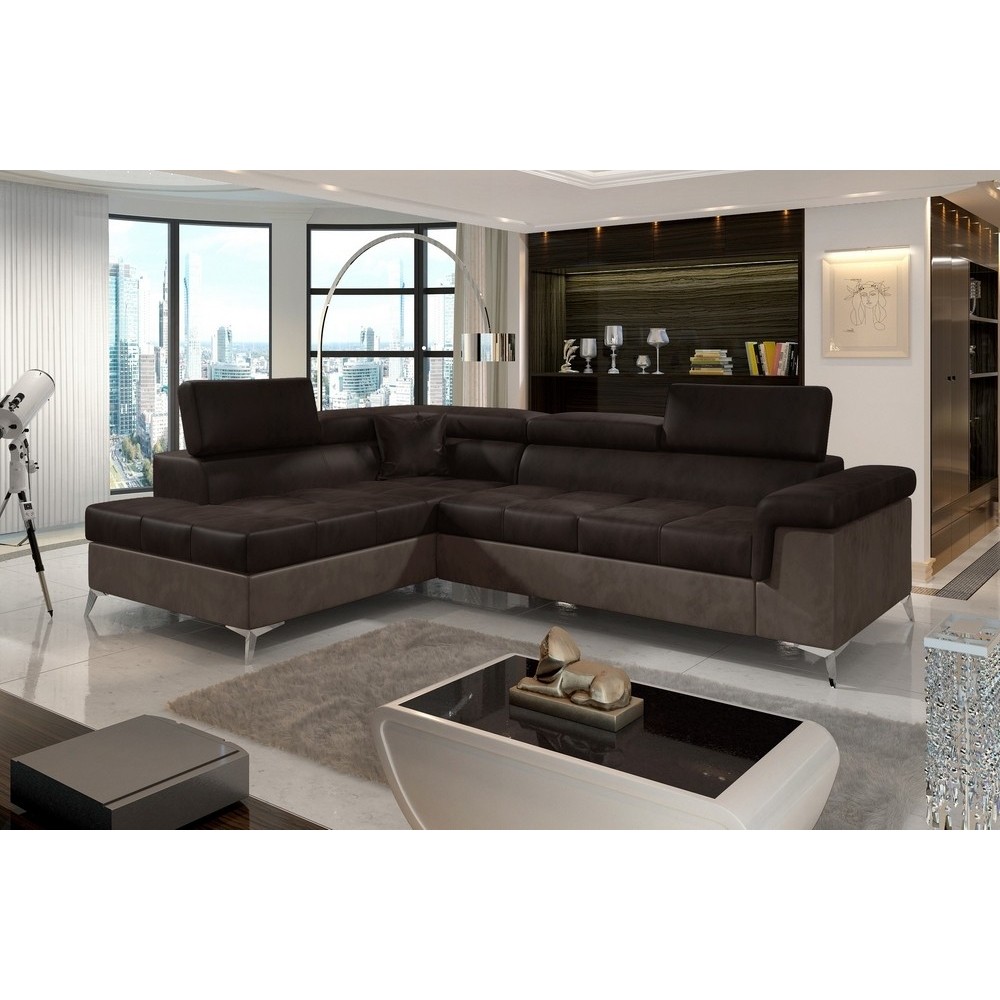 Canapé d'angle - convertible - ERIKA - en tissu velours luxe 5 places, chocolat et marron, angle gauche (vu de face) Canapé d'angle - convertible - ERIKA - en tissu velours luxe 5 places, chocolat et marron, angle gauche (vu de face)
