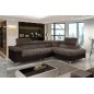 Canapé d'angle convertible - ERIKA - en tissu velours luxe 5 places, marron et chocolat, angle droit (vu de face) Canapé d'angle convertible - ERIKA - en tissu velours luxe 5 places, marron et chocolat, angle droit (vu de face)