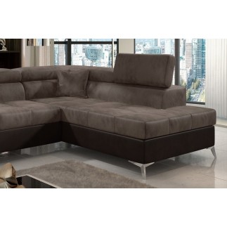 Canapé d'angle convertible - ERIKA - en tissu velours luxe 5 places, marron et chocolat, angle droit (vu de face)