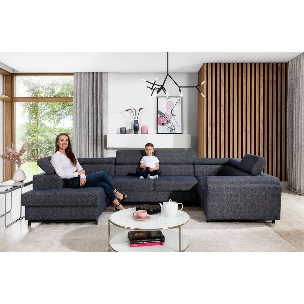 Canapé panoramique convertible - ESTEVE - en tissu prestige luxe gris, 7 places, partie sans accoudoir à gauche (vu de face)