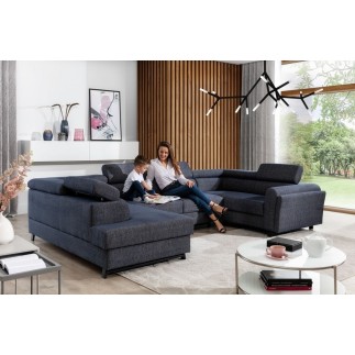 Canapé panoramique convertible - ESTEVE - en tissu prestige luxe gris, 7 places, partie sans accoudoir à gauche (vu de face)