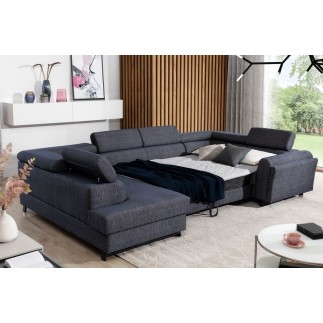 Canapé panoramique convertible - ESTEVE - en tissu prestige luxe gris, 7 places, partie sans accoudoir à gauche (vu de face)