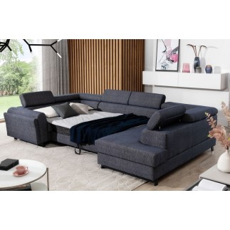 Canapé panoramique convertible, ESTEVE, en tissu prestige luxe gris, 7 places, partie sans accoudoir à droite (vu de face)