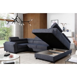 Canapé panoramique convertible, ESTEVE, en tissu prestige luxe gris, 7 places, partie sans accoudoir à droite (vu de face)