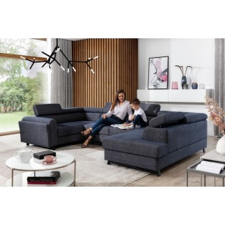 Canapé panoramique convertible, ESTEVE, en tissu prestige luxe gris, 7 places, partie sans accoudoir à droite (vu de face)