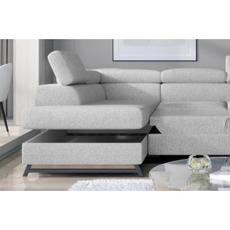 Canapé panoramique convertible - ESTEBAN - en tissu prestige luxe gris - 7 places, partie sans accoudoir à gauche (vu de face)