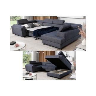 Canapé panoramique convertible - ESTEBAN - en tissu prestige luxe gris, 7 places, partie sans accoudoir à droite (vu de face)