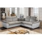 Canapé d'angle - convertible - FELIPE - en tissu beige et simili cuir blanc, 5/6 places, angle gauche Canapé d'angle - convertible - FELIPE - en tissu beige et simili cuir blanc, 5/6 places, angle gauche