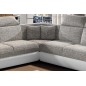 Canapé d'angle - convertible - FELIPE - en tissu beige et simili cuir blanc, 5/6 places, angle gauche Canapé d'angle - convertible - FELIPE - en tissu beige et simili cuir blanc, 5/6 places, angle gauche