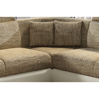 Canapé d'angle - convertible - FELIPE - en tissu beige et simili cuir écru, 5/6 places, angle gauche
