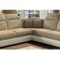 Canapé d'angle - convertible - FELIPE - en tissu beige et simili cuir écru, 5/6 places, angle gauche Canapé d'angle - convertible - FELIPE - en tissu beige et simili cuir écru, 5/6 places, angle gauche