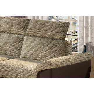 Canapé d'angle - convertible - FELIPE - en tissu beige et simili cuir chocolat, 5/6 places