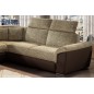 Canapé d'angle - convertible - FELIPE - en tissu beige et simili cuir chocolat, 5/6 places, angle gauche Canapé d'angle - convertible - FELIPE - en tissu beige et simili cuir chocolat, 5/6 places, angle gauche