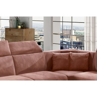 Canapé d'angle - convertible - FELIPE VELOURS - en tissu luxe rose pale et gris, 5/6 places