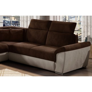Canapé d'angle - convertible - FELIPE VELOURS - en tissu luxe chocolat et beige, 5/6 places, angle gauche