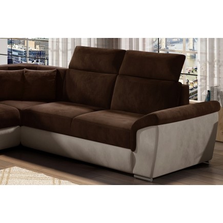 Canapé d'angle - convertible - FELIPE VELOURS - en tissu luxe chocolat et beige, 5/6 places, angle gauche