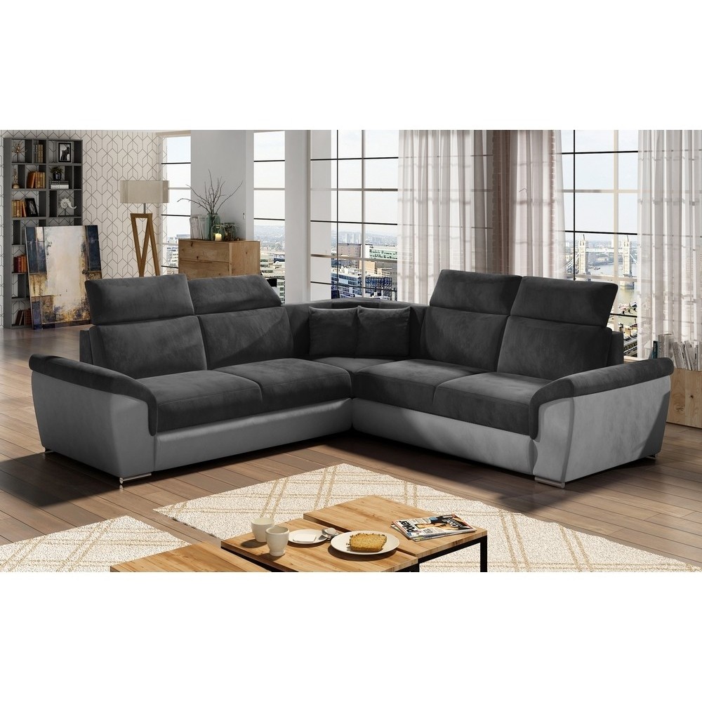 Canapé d'angle - convertible - FELIPE VELOURS - en tissu luxe gris foncé et gris clair, 5/6 places, angle gauche Canapé d'angle - convertible - FELIPE VELOURS - en tissu luxe gris foncé et gris clair, 5/6 places, angle gauche