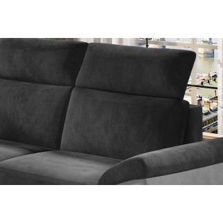 Canapé d'angle - convertible - FELIPE VELOURS - en tissu luxe gris foncé et gris clair, 5/6 places