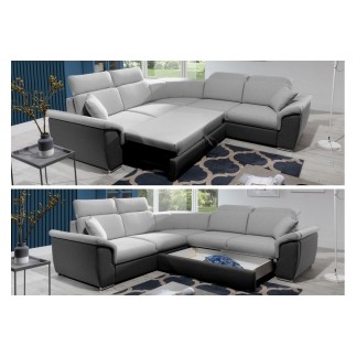 Canapé d'angle convertible - FELIPE VELOURS - en tissu luxe bleu, 5/6 places