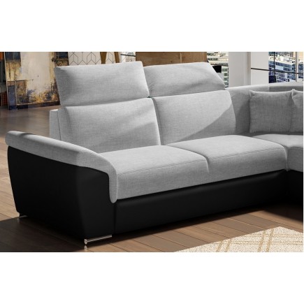 Canapé d'angle - convertible - FELIPE - en tissu gris clair et simili cuir noir, 5/6 places, angle gauche