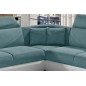 Canapé d'angle - convertible - FELIPE - en tissu bleu et simili cuir blanc, 5/6 places, angle gauche Canapé d'angle - convertible - FELIPE - en tissu bleu et simili cuir blanc, 5/6 places, angle gauche