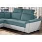 Canapé d'angle - convertible - FELIPE - en tissu bleu et simili cuir blanc, 5/6 places, angle gauche Canapé d'angle - convertible - FELIPE - en tissu bleu et simili cuir blanc, 5/6 places, angle gauche