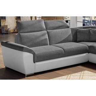 Canapé d'angle - convertible - FELIPE - en tissu gris et simili cuir blanc, 5/6 places, angle gauche