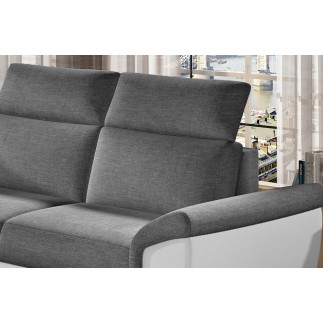 Canapé d'angle - convertible - FELIPE - en tissu gris et simili cuir blanc, 5/6 places