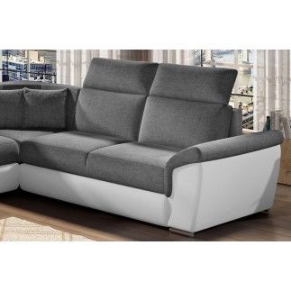 Canapé d'angle - convertible - FELIPE - en tissu gris et simili cuir blanc, 5/6 places